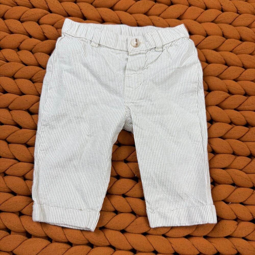 H&M Organic Cotton Stripe Pants Baby Boy 3 Months Beige White